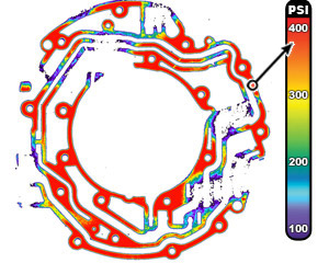 Fig 2: Quickly Developed, Fujifilm Prescale ® Dramatically Reveals a Complete Pressure Map