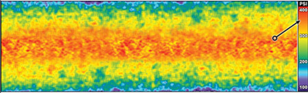 Pressure from Pinch Rollers Fig 3: Fujifilm Prescale® Reveals Pressure Magnitude and Distribution of Pinch Rollers.