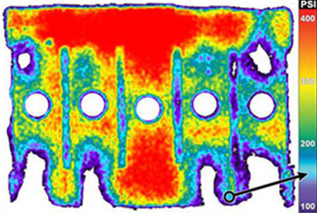 Fig 4: Fujifilm Prescale® Shows Variations in Clamping Pressure during Bonding of Strain Gauge