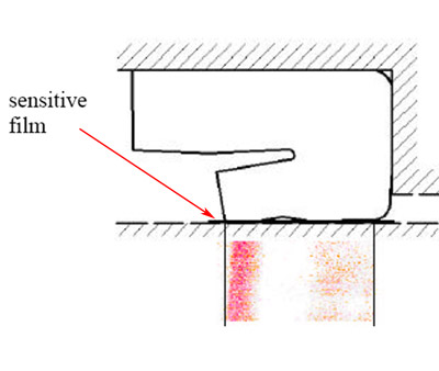 Fig 2: Test Fixture and Fuji Pressure Indicating Film Results pressure test figure