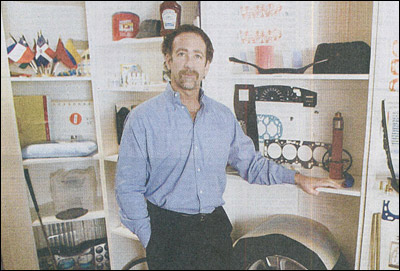 Jeffrey G. Stark, owner of Sensor Products, a small business In Madison, with some of the wide variety of products his company has been contracted to analyze with pressure-mapping technology.