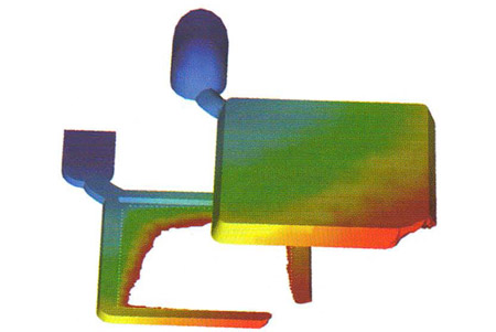 Figure 2: Simulation of Flip Chip Encapsulation process: flow front after filling of glob top space. simulation of flip chip encapsulation