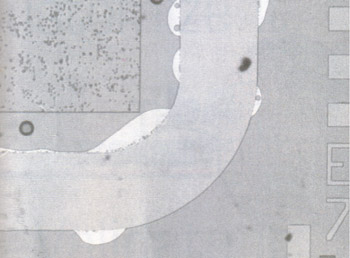 Figure 5. Solder spilled outside of seed netal area after bonding spilled solder