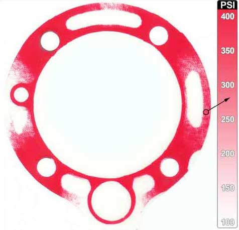 Pressure sensor film reveals gasket’s uneven pressure distribution