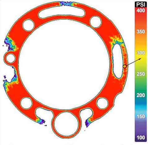 Pressure sensor film reveals gasket’s uneven pressure distribution