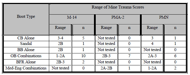 Table 5: Range of Injury Severities table 5