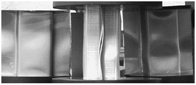 Fig. 6. The 1st anti-symmetric buckling mode of the unbonded hat section at ultimate strength point. figure 6