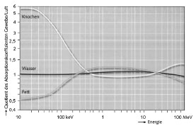 Biomechanics Abb. 13: Absorptionscharakteristika für verschiedene Gewebe als Funktion der Energie der Photonenstrahlung (Kauffmann et al., 2001).