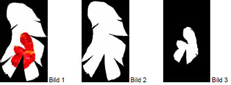 Biomechanics Abb. 26: Kontaktflächen auf dem medialen Femurkondylus Bild 1: Gesamtgelenkfläche des medialen Kondylus mit darauf eingezeichneter Kontaktfläche. Bild 2: Gesamtgelenkfläche des medialen Kondylus. Bild 3: Die ehemals rotgefärbte Kontaktfläche einzeln. (W2-26, rechter Femur, Belastungsstufe 100%, 314 N)