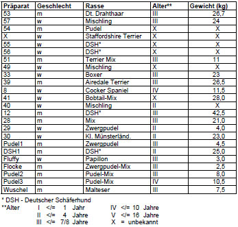 Biomechanics Tab. 5: Hunde (24), von denen CT-Datensätze erhoben wurden.