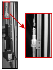 Figure B-1: LEFT - A brush-drive DC motor was rigidly mounted to the rig frame. RIGHT - A custom designed coupler interfaced the linear actuator and 5/64 diameter stainless steel wire rope. A tracking device constructed from 80/20-10 series (80/20 Inc.; Columbia City, IN) prevented rotation of linear shaft during translation.