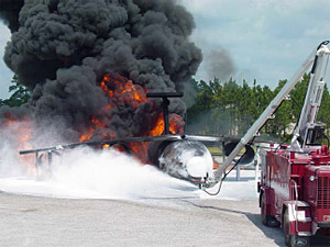 Figure 2.4.2: The 200 gpm UHP T-1500 Extinguishing a 7000 ft2 pool fire. figure 2.4.2