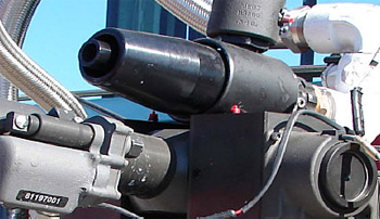 Figure 3.5.1: A 300 gpm combined agent Williams Hydro-ChemTM nozzle mounted alongside the Elkhart Brass UHP bumper turret. figure 3.5.1