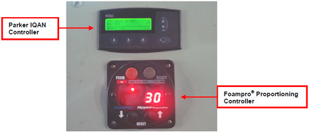 Figure 3.8.3: UHP P-19 IQAN control monitor along with the foam proportioning controller. figure 3.8.3