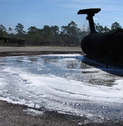 Figure 4.6.6: The foam blanket produced in preparation for burn back testing after extinguishment of a 3500 ft2 fire with the UHP P-19. figure 4.6.6
