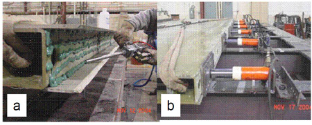 Figure 4.7 Panel-to-panel connection (a) Adhesive application b) Jacking system fig 4.7