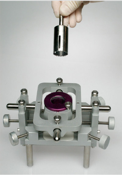 Figure 3. Workstation and hollow drill for sizing the graft. figure 3