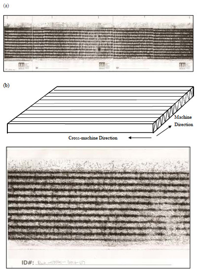 Figure 3.10 (a) Typical image after compression (b) Enlargement of image: Corrugated
board placed in the direction parallel to corrugation axes (Cross machine direction). figure 3.10