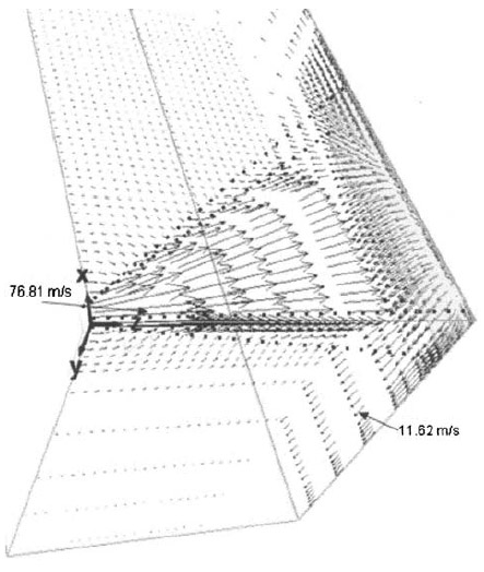 Fig. 12—Air-velocity field computed for an air-mist jet produced by a Casterjet figure 12