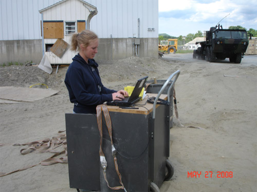 Both buried pads connected to laptop. HEMMT and MDT in upper right, 27 May 2008. Figure C3. Both buried pads connected to laptop. HEMMT and MDT in upper right, 27 May 2008.