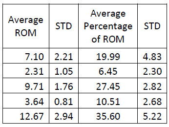 Table 6: Fixation Flexion/extension ROM Results table 6