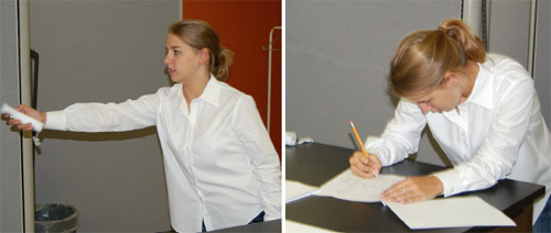 Pictures Showing the Bowling and Completion of Evaluation Form for the In-Wear Garment Test Figure 12: Pictures Showing the Bowling and Completion of Evaluation Form for the In-Wear Garment Test