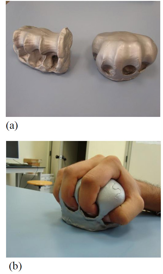 Figure 4: (a) two different molds, (b) hand positioned on the mold figure 4
