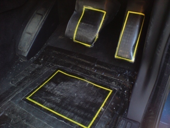 Accelerator, brake and floor pads in situ
